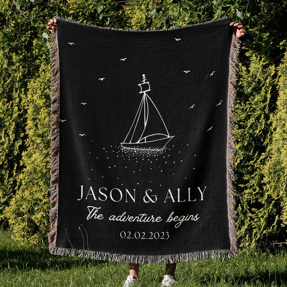 Boating Gift For Couples, Personalized Sailing Boat Blanket, Engagement Gift For Sailing Lovers, Wedding Anniversary Novelty Present