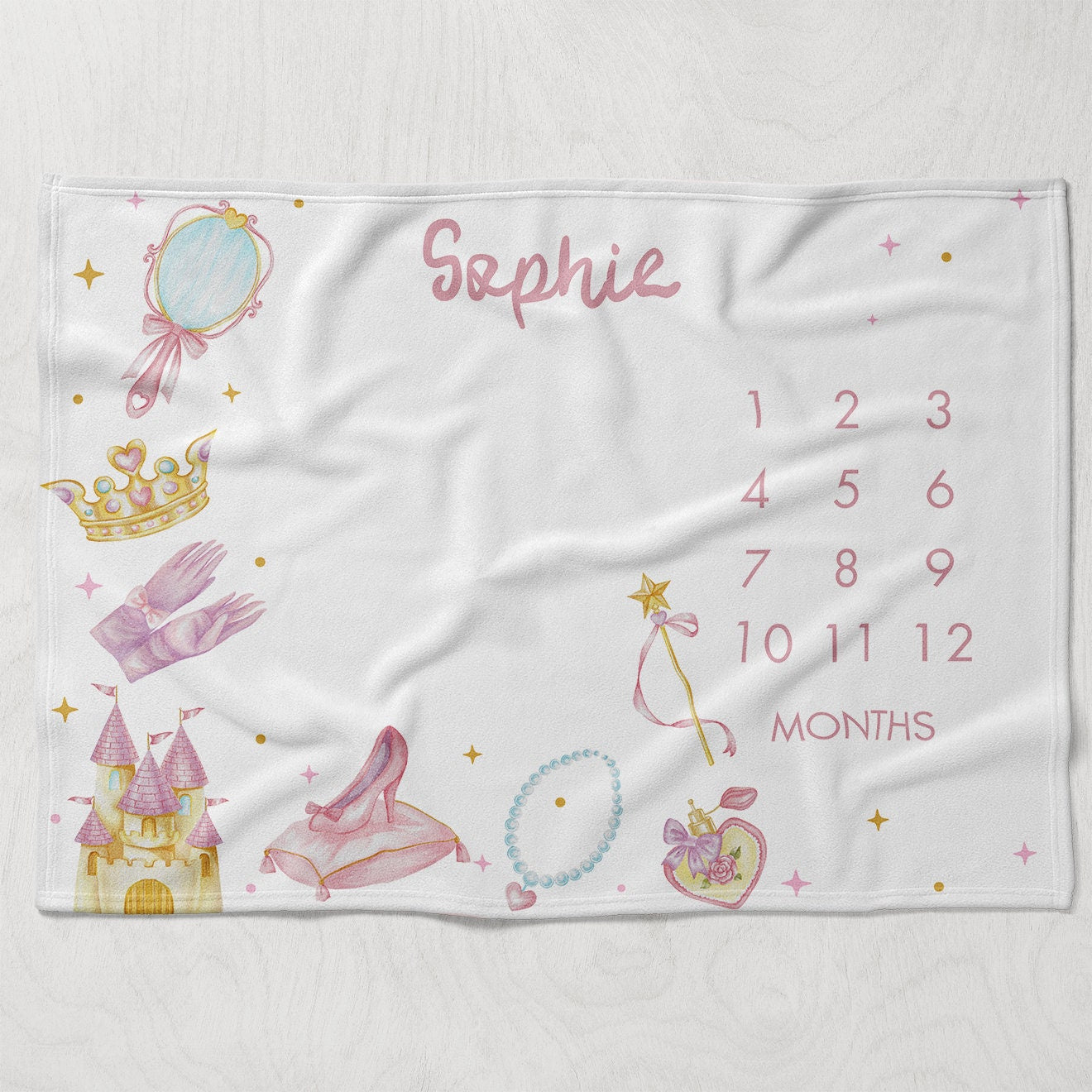 Princess Milestone Blanket Girl, Castle Baby Month Blanket, Fairy Tale Baby Shower Gift, Fairy Tale Baby Blanket, Princess Theme Nursery