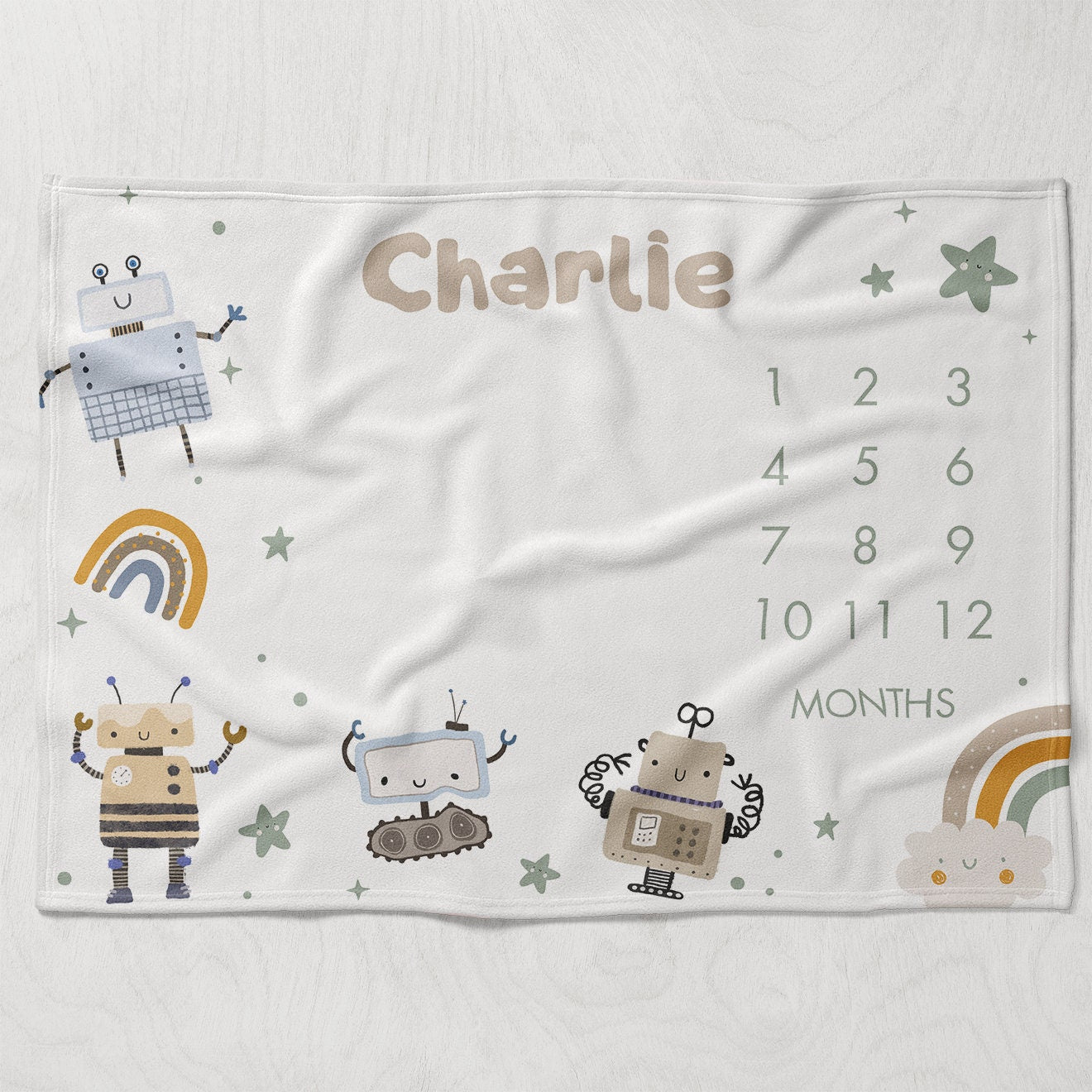 Robot Milestone Blanket Boy, Buttery Soft Baby Month Blanket, Personalized Baby Shower Gift, Mechanical Marvel Baby Boy Themed Nursery