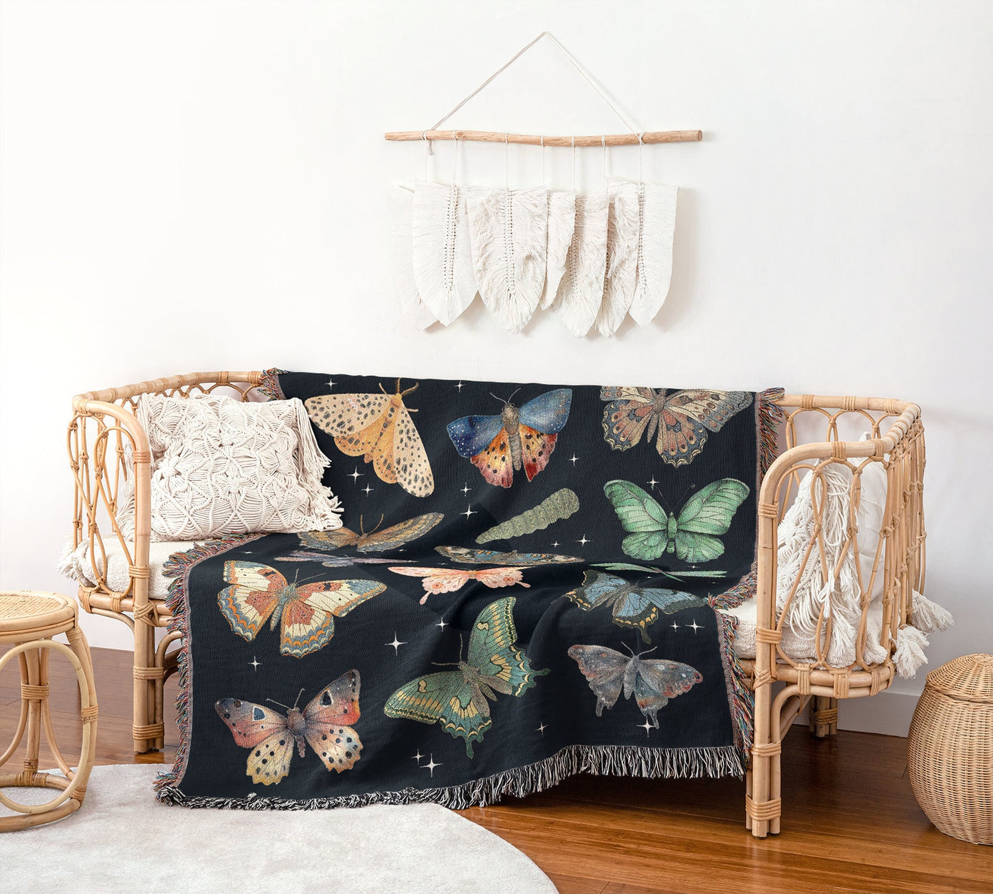 Butterfly Woven Throw Blanket, Dark Cottagecore Whimsical Decorative Tapestry Blanket, 100% Cotton Whimsigoth Butterfly Bedroom Decor