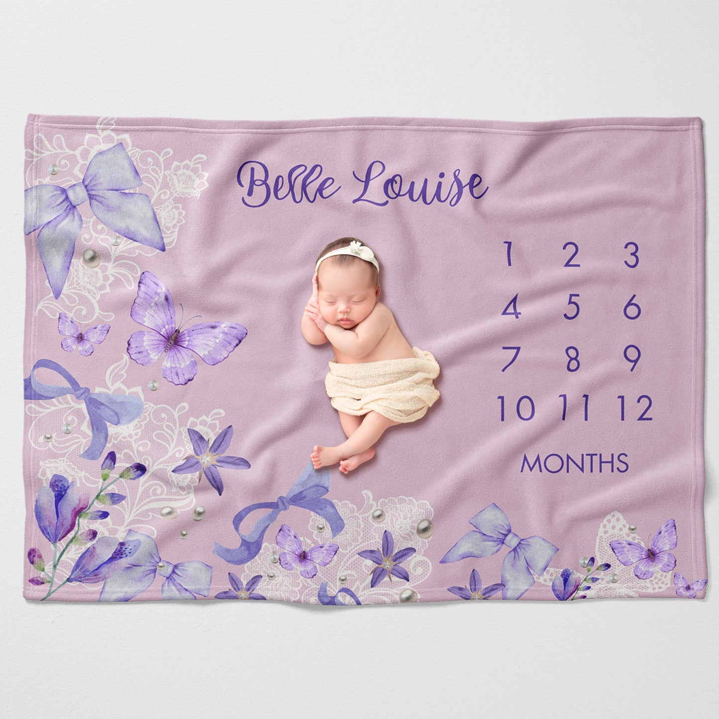 Coquette Milestone Blanket Girl, Purple Floral Monthly Milestone, Buttery Soft Baby Blanket, Whimsical Butterfly Garden Baby Shower Gift