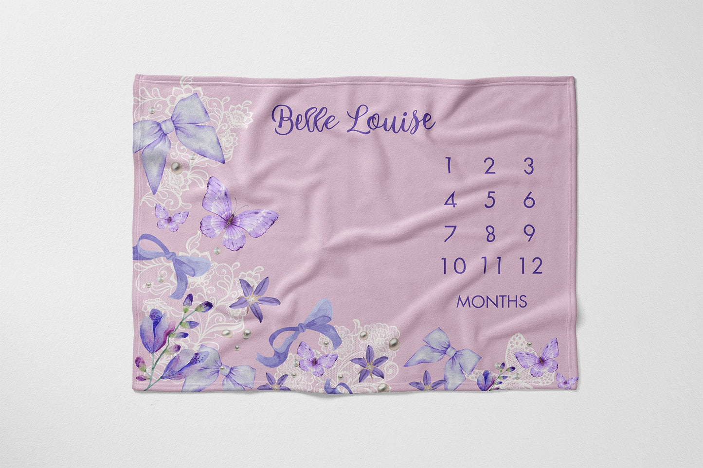 Coquette Milestone Blanket Girl, Purple Floral Monthly Milestone, Buttery Soft Baby Blanket, Whimsical Butterfly Garden Baby Shower Gift