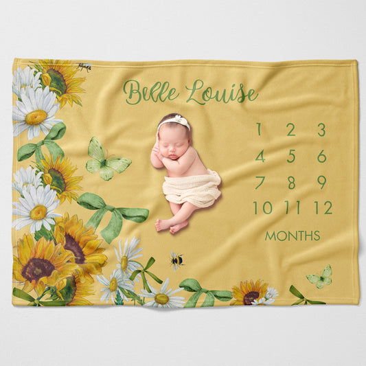 Sunflower Coquette Milestone Blanket Girl, Cottagecore Monthly Milestone, Buttery Soft Baby Blanket, Rustic Country Baby Shower Gift