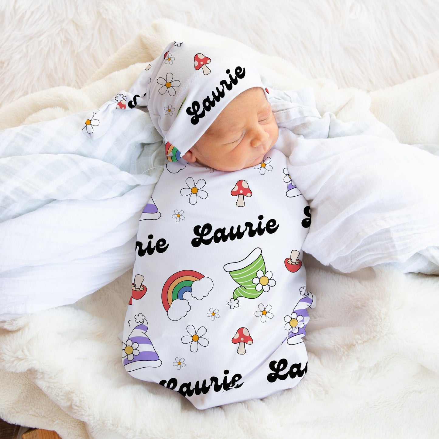 Sleepy Gnomes Swaddle With Name